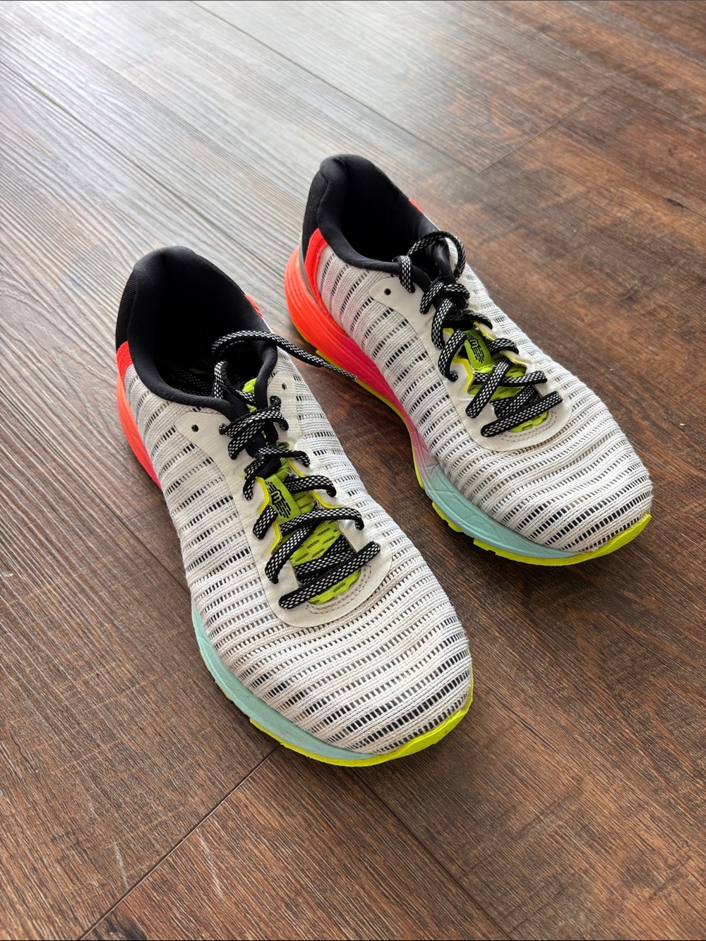 Asics Women's White Black Neon Green Coral Athletic Running Shoes